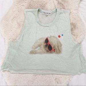 Wildfox Sleepy Pup Stars Crop Top Muscle Tee XS
